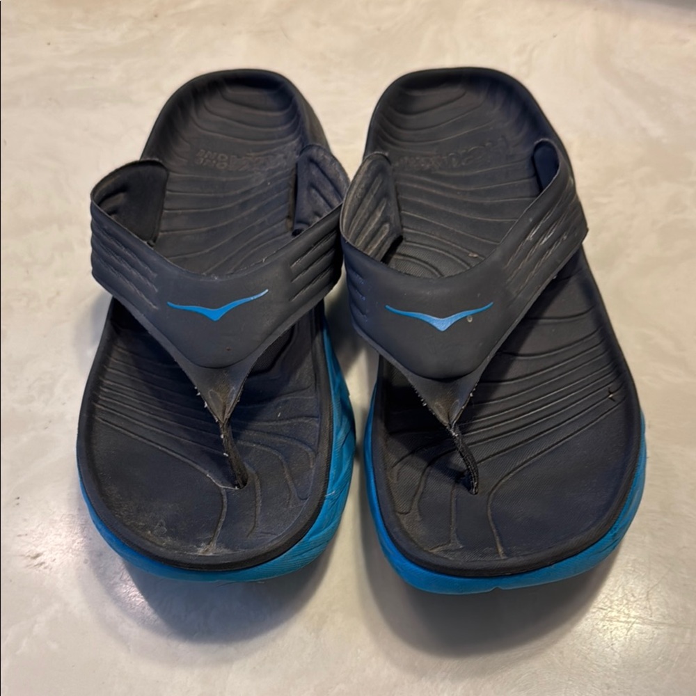 Gray and Blue Flip Flops Hoka One